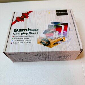 Bamboo Charging Station Multi Device Organizer Stand Space-Saving Design